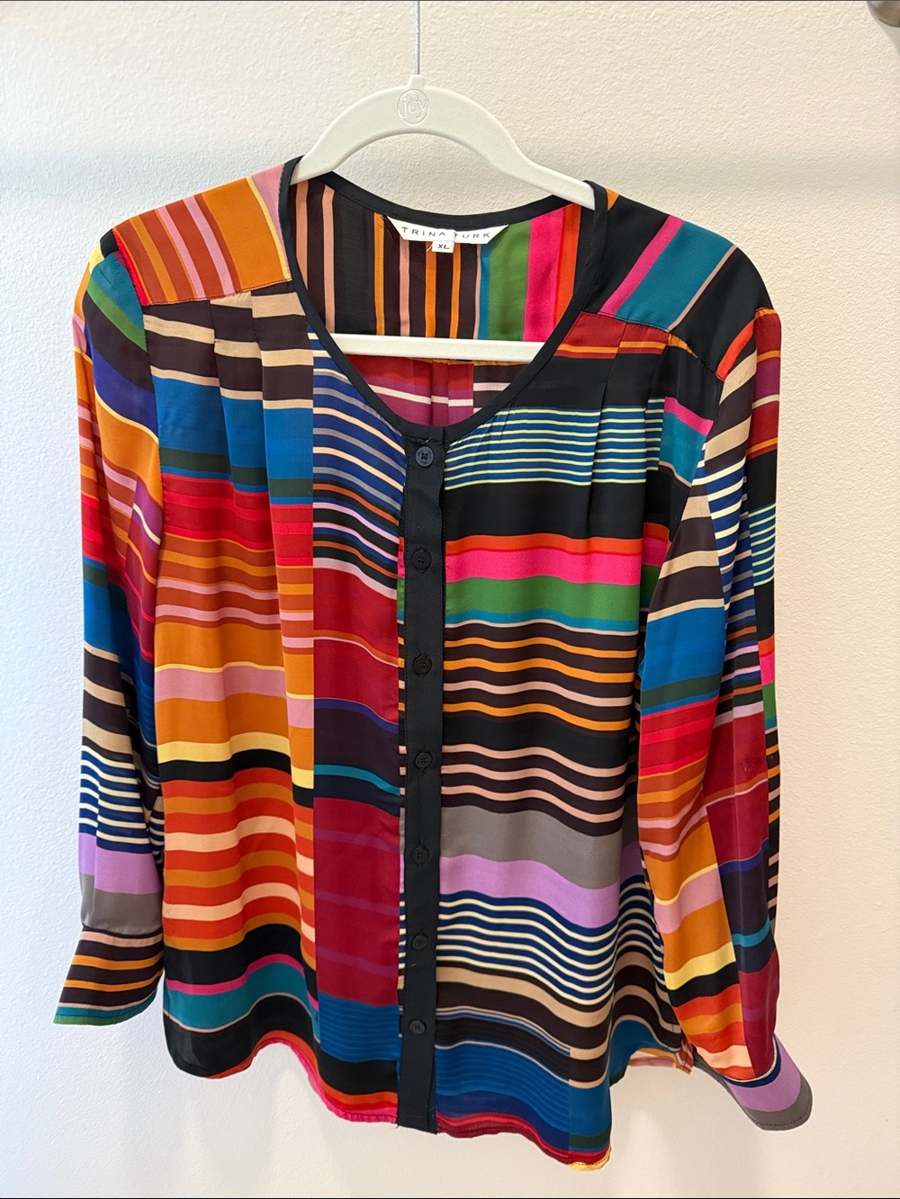 Trina Turk Multicolor Striped Button-Front Long Sleeve Top XL